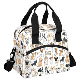 cfpolar Insulated Lunch Bag for Women Cute Dogs Printed Lunch Box Reusable Leakproof Meal Prep Lunch Bag Cooler Tote Bag with Removable Adjustable Shoulder Strap for Travel Picnic Work