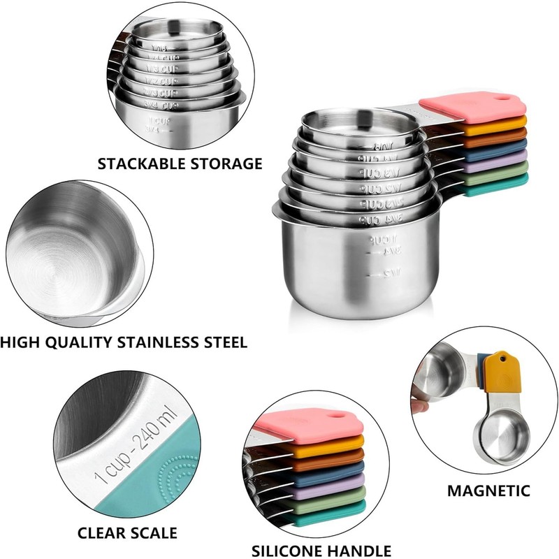 Magnetic Measuring Cups and Spoons Set, Stainless Steel Measuring Spoons