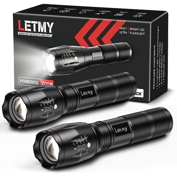 LETMY LED Flashlight, High Lumens XML T6 Handheld Flashlights, Zoomable,