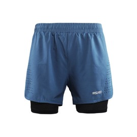 ARSUXEO Men's Active Training Running Shorts 2 in 1 Blue Size Medium