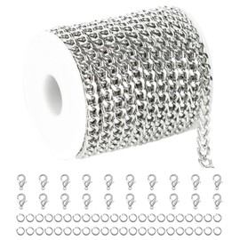 YOUBEIYEE 33ft/10m Cuban Chain for Jewelry Making Light Silver Plated Aluminum Jewelry Chains Bulk for Men and Women Necklace Bracelet DIY Jewelry Supplies