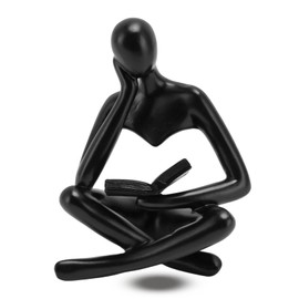 HERCHR Home Decor Thinker Statue, Reading Women Thinker Statue, Resin Collectible Figure, Abstract Art, Sculpture, Modern Home Decoration for Bookshelf (Black)