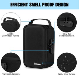 Smell Proof Bag, Smell Proof Container Stash Box with Lock + 2 Smell Proof Baggies and More Accessories, Activated Carbon Lining(Black)
