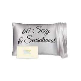 HappyHugz 60th Birthday - Real Silk Pillowcase - 60 Sexy and Sensational Design - Queen Size with Gift Box - Luxurious Silk Pillow Case for Hair and Skin - Give The Gift a Smile