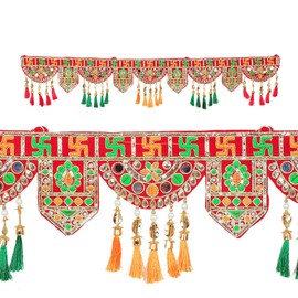 Handcrafted Swastik Door Toran Decorative Hanging Bandanwar for Decorations Indian Wedding Puja Pooja Festival Theme Décor Traditional Toran Bandhanwar For Home Entrance Temple(Size 42")