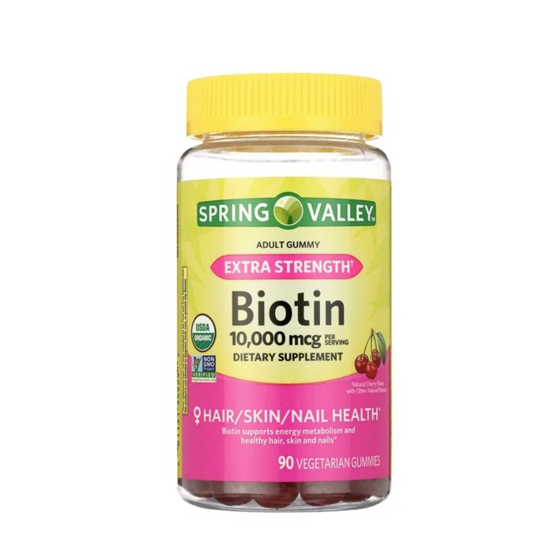 Spring Valley Non-GMO Biotin Dietary Supplement Gummies, Cherry, 10000 Mcg