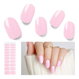 Nelikoo Semi Cured Gel Nail Strips, 20 PCS Gel Nail Stickers Work with UV Light, Gel Nail Wraps, Salon Quality & Easy to Use - Rosy Luster