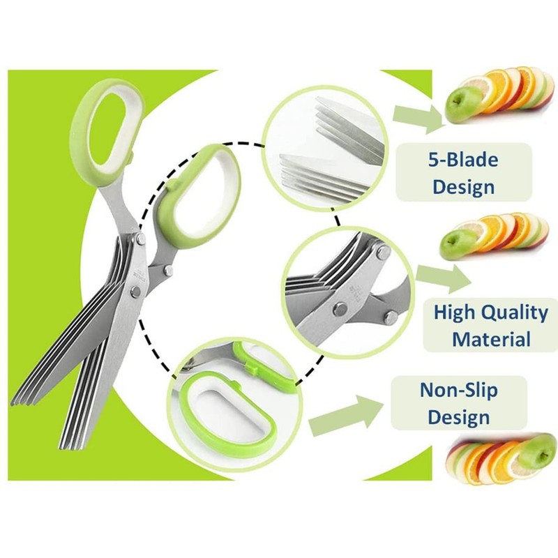 Hitopin 2 x stainless steel kitchen scissors, 5 blades herb