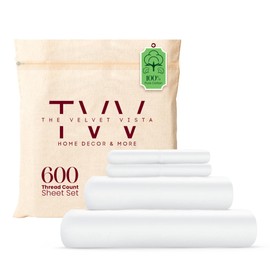 THE VELVET VISTA King Sheet Set 600 Thread Count 4 Piece Sheets with 16 inch Deep Pocket - Ultra Soft and Hotel Luxury Breathable and Cooling Bedsheet - White