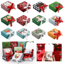 Cholemy 36 Pcs Christmas Kraft Gift Boxes with Lids Bulk Small Gift Boxes for Christmas Presents with Bow Empty Bridesmaid Boxes for Xmas Proposal Holiday Gift Packaging(Mixed Color,Christmas Tree)