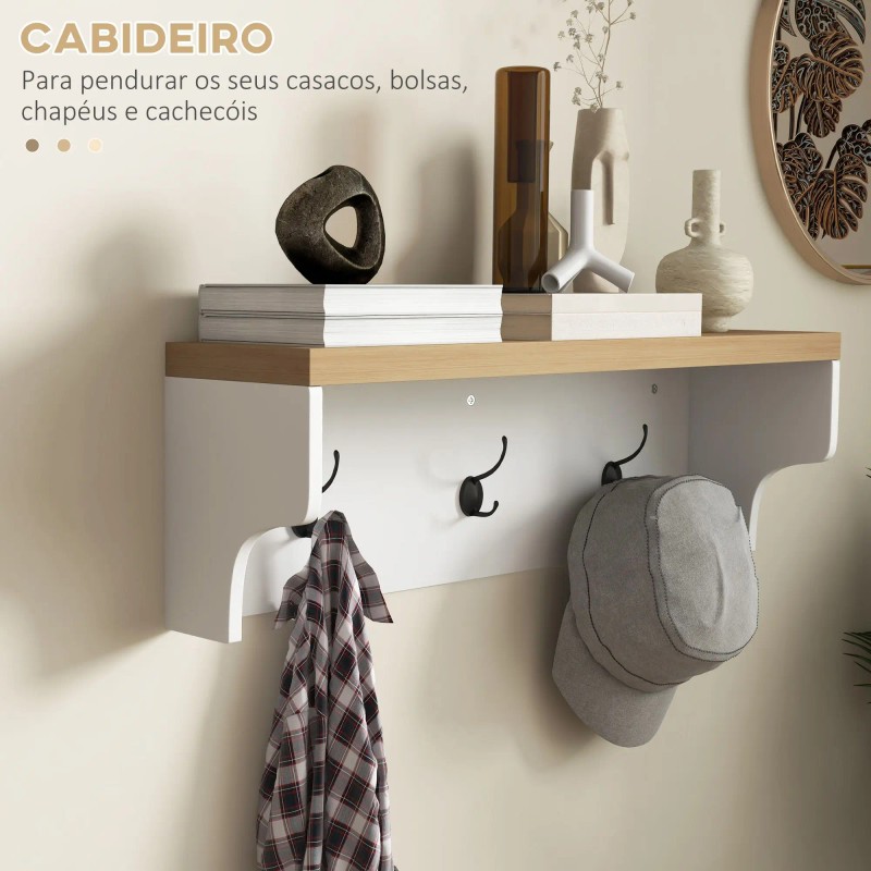 2-in-1 9 Pair White Storage Cabinet Coat Rack and Shoe