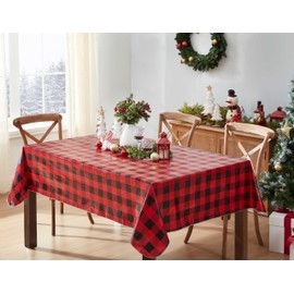 Newbridge Holiday Red and Black Buffalo Plaid Christmas Print Vinyl Flannel Backed Tablecloth, Country Rustic Red Black Cottage Check Xmas Wipe Clean Tablecloth, 52 Inch x 52 Inch Square