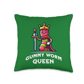 Gummy Worm Queen Funny Gummy Worm Lovers Saying Throw Pillow