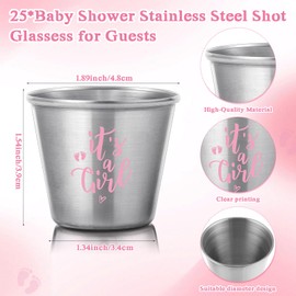 Vesici 25 Sets Baby Shower Favors for Guests Bottle Openers Keychains Stainless Steel Shot Thank You Tags Organza Bags Gender Reveal Party Favors for Wedding Baby Shower Return Gift Girl Boy (Girl)