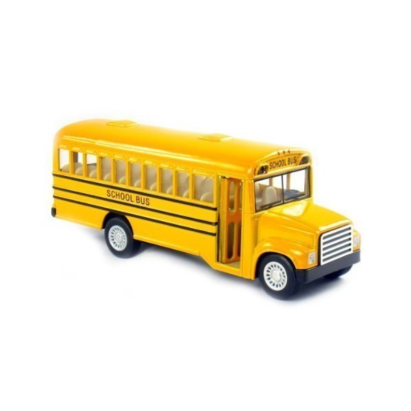 6" Die Cast Long-Nose School Bus with Pull-Back Action and Open-able Doors