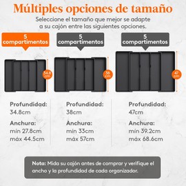 Lifewit Organizador de Cubiertos, Expandible de 28 a 45 cm, Bandeja Ajustable para Cubiertos, Soporte de Plástico para Espátulas y Separador de Utensilios de Cocina, Negro