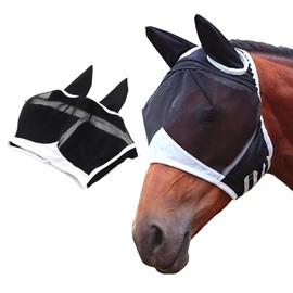Maschera Mosche Cavallo, Gloryit Maschera per Mosche per Cavalli con Orecchie, Maschera Antimosche per Cavallo, rete Traspirante, Anti-UV, Mosca, Zanzare (M)