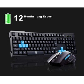 Keyboard Mouse Combos,Soke-Six Waterproof Multimedia 2.4GHz Wireless Gaming Keyboard with USB Cordless Ergonomic Mouse DPI Control For Desktop PC Laptop(Black)