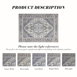 Domitapis Area Rug 8×10, Large Vintage Boho Rug,Ultra-Soft Low Pile, Washable, Non Slip,Stain Resistant, Carpet for Living Room Bedrooms Playroom Office Kitchen, Grey/Cream