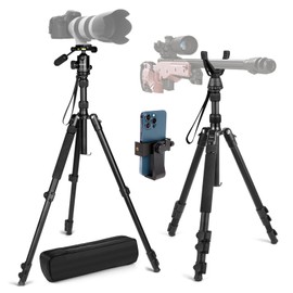 68" Tripod for Camera, 2 in1 Camera Tripods & Monopods with Removable Handle, Professional CNC Ball Head Video Tripod, Heavy Duty Tripod for DSLR Camera Lasers Spotting Scope Binoculars Telescope
