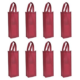 Cosmos 8 Pack Non-Woven Single Bottle Wine Tote Bag Holder, Reusable Gift Bags - Dark Red