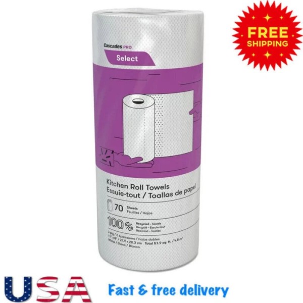 Perforated Kitchen Roll Towels 2-Ply 8"x 11" White 70/Roll, 30
