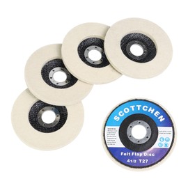 SCOTTCHEN Fiberglass Backing Wool Felt Polishing Wheel Disc,4-1/2" x 7/8" Arbor, for Angle Grinder for Metal Aluminum,Stainless Steel, Chrome, Wood, Plastic, Ceramic, Glass-5 Pack