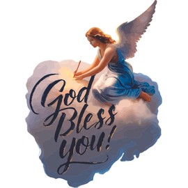 God Bless You Angel Cloud Religious Bible Verse Religion Christ Saying Motivational Quote Wall Decal Wall Art Designs Stickers for Home Room House Decor Vinyl Wall Sticker Decoration (18x20 inch)