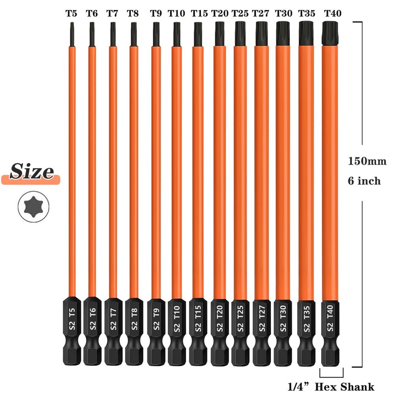 Saipor 13-Piece Torx Bit Set, 150 mm Long Torx Screwdriver