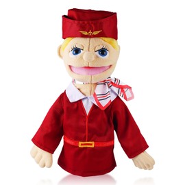 Role Play Hand Puppets Hand Plush Chef Doctor Fireman Pirate Detective Athlete Nurse Worker Hand Puppet Toys Puppets for Kids Storytelling Imaginative Pretend Play Teaching Preschool(Stewardess)