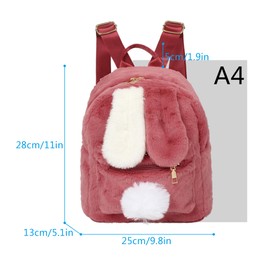 Women Girls Mini Backpack Cute Fluffy Plush Rabbit Ears Backpack Casual Shoulder Bag Satchel Purse Small Rucksack Travel Daypacks