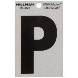 The Hillman Group 840828 3-Inch Letter P Reflective Square-Cut Mylar, Black on Silver