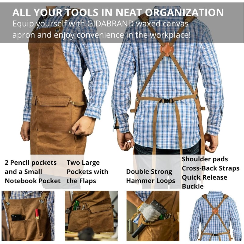 Moslyn Luxury Waxed Canvas Shop Apron Heavy Duty Work Apron