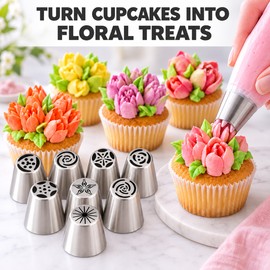 Russian Piping Tips for Cake Decorating – 9-Piece Flower Nozzle Set for Cakes, Cupcakes & Pastry Decoration