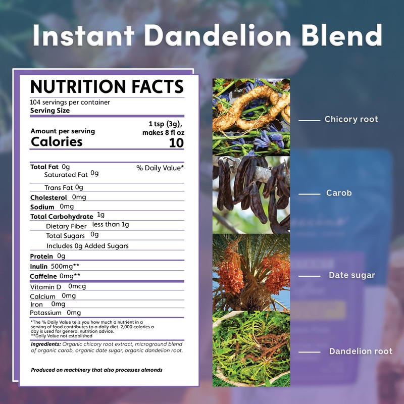Teeccino Instant Organic Dandelion Blend – 104 servings – Gluten