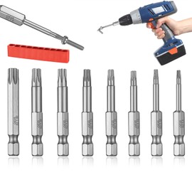 8 Pcs Torx Screwdriver Bits Set, Torx Head Screwdriver Bit Set, 1/4 Inch Hex Shank Impact Wrench Square Drive Bit Set, Magnetic Precision Security Square Drill Bits, T8 T10 T15 T20 T25 T27 T30 T40