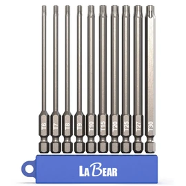 LABEAR - TORX Bit Set, 10-Piece 6 Point TORX Screwdriver Bit Set. S2 Steel 4" Star Bit Set (T6, T7, T8, T9, T10, T15, T20, T25, T27, T30)