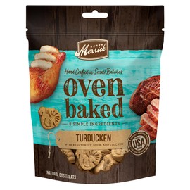 Merrick Oven Baked Natural And Crunchy Bag Of Treats, Turducken Recipe With Real Turkey, Duck, And Chicken - 11 oz. Bag