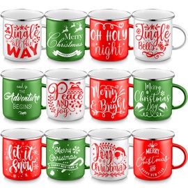 Sliner 12 Pcs Christmas Enamel Winter Holiday Coffee Mugs with Quotes 12 oz Seasonal Merry Christmas Mugs Red, White and Green Cups Funny Novelty Coffee Mugs for Women, Coworkers