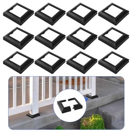 JarThenaAMCS 12Pcs PVC Post Skirt 4 x 4 Inch Black Post Base Cover Split Style PVC Fence Post Sleeve Reusable Column Wraps Post Trim for Porch Fence Deck Stairs Rails