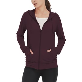 LETAOTAO Womens' Lightweight Zip Up Hoodies Stretch Thin Summer Jackets For Women Burgundy