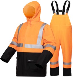 QUANYONG Rain Suit for Men Heavy Duty Workwear Waterproof Jacket with Bib Pants(3xl, Orange)
