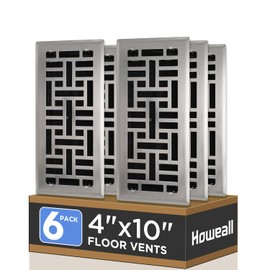 Howeall 4x10 Inches 6 Pack Heavy Duty Walkable Floor Register - Easy Adjust Air Supply Lever Decorative Floor Vent Covers, Seattle Design Vent Covers for Home - Satin Nickel
