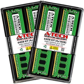 A-Tech 64GB Kit (4x16GB) DDR4 2400MHz PC4-19200 ECC RDIMM 2Rx8 1.2V Dual Rank ECC Registered DIMM 288-Pin Server & Workstation RAM Memory Upgrade Modules (A-Tech Enterprise Series)