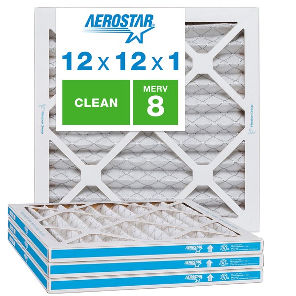 Aerostar 16x25x4 MERV 8 Pleated Air Filter, AC Furnace Air Filter, 6 Pack (Actual Size: 15 1/2"x24 1/2"x3 3/4")