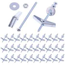 Swpeet 120Pcs 30 Set 3/16 Inch Toggle Bolts and Wing Nut Kit with Hex Nuts, Washers, Toggle Bolt Assortment Kit, Butterfly Toggle Anchors for Hanging Heavy Items on Drywall