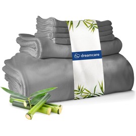 DREAMCARE 100% Viscose from Bamboo Sheets King Size - 4 Pc Luxury Cooling Sheets for Hot Sleepers, King Size Bed Sheets Set, Viscose from Bamboo Sheets Set (Light Gray)