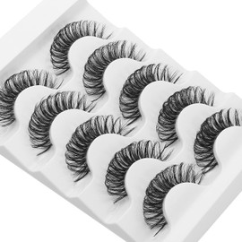 DSLONG Cat Eye Lashes Looks Like Eyelash Extensions, Russian Strip Lashes Clear Band Natural Look Wispy Lashes, D Curl Volume Cross Multi layered Invisible Band Eyelashes (01B)