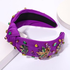 HZEYN Mardi Gras Headband for Women Glitter Mask Headband Jeweled Purple Gold Green Crystal Knotted Headband Fat Tuesday Carnival Parade Hair Accessories Gifts (Glitter Mask Purple)