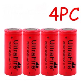 UltraFire 4pcs 26650 Battery UltraFire Li-ion Rechargeable 3.7V Flat Top Batteries Cell